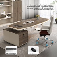 Ensemble de bureau et chaise de direction moderne pour PDG, directeur général, président, avec tiroirs et cloisons, en PVC, design minimaliste haut de gamme