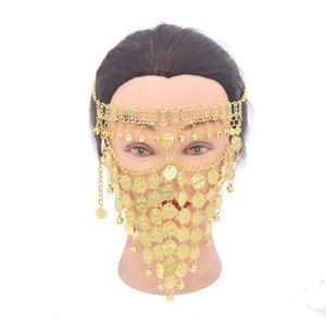 Hot Sale Adult Girl's Fashion Shiny Gold Plated Alloy Coin Face Chain Mask <strong>Veil</strong> With Tassel <strong>Headband</strong> Forehead Eye Accessories - Product Image 1