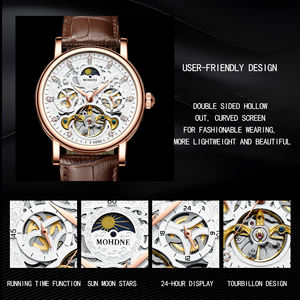 Vintage Leather Strap <b>Men's</b> Mechanical <b>Watch</b> Luminous Pointer Dial Metal Case Hollow Design <b>Waterproof</b> 30M Suitable Wholesale - Product Image 5