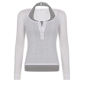 Striped Halter Neck Two Piece Set Women's Knit Cover Up <b>Top</b> Long Sleeve Cardigan <b>Y2K</b> Casual Matching Outfit Fashion Wear - Product Image 6