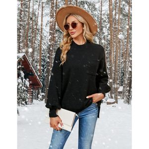 Womens Tunic Sweater Oversized Turtleneck <b>Black</b> <b>Long</b> <b>Sleeve</b> Side Slit Casual Autumn Pullover <b>Tops</b> - Product Image 2