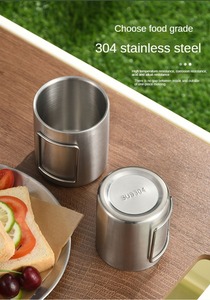 Bicchiere isolato eco-friendly in acciaio inox 200ML 300ML 400ML 304 manico pieghevole tazza <span class=keywords><strong>da</strong></span> tè per campeggio fiamme libere uso - Product Image 5
