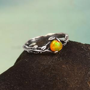 Bague Femme Argent Sterling 925 Style Boho Opale Orange Plaqué Or Prong Setting Design Classique Fête Anniversaire De Mariage - Product Image 2