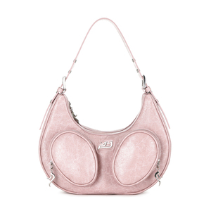 Korean Brand Moon Shaped Crescent Bag With Double Front Pocket <b>Purse</b> Crafted From <b>Soft</b> Vegan <b>Leather</b> Material - Product Image 1