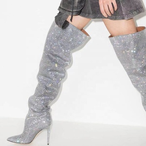Bling Super Wide Top Women Over Knee High <b>Boots</b> Pointed Toe Shoes Long Booties Stilettos Full Diamonds High Heels - Product Image 2