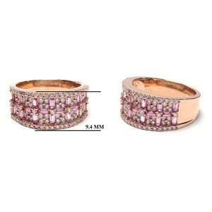 New Arrival 18K Rose Gold Genuine Baguette Diamond Pink Sapphire Broad Rings Band Special Material Design for Mother's Day <b>Gift</b> - Product Image 3