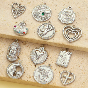 Ciondolo di Buddha fiore di rosa fiore di angelo croce amore lucido gioielli da donna in acciaio inossidabile - Product Image 1