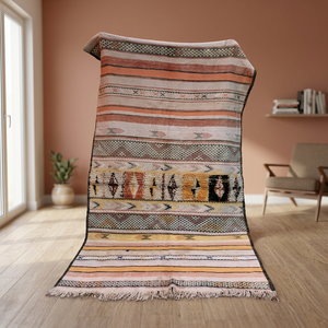 Tapis marocain Kilim de qualité supérieure en laine berbère, tissé à la main, à poils ras, motif géométrique, pour salon, vente en gros - Product Image 4