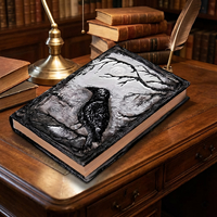 Carnet de notes/journal/bloc-notes en cuir PU personnalisé avec logo, couverture rigide 3D en relief sur le thème du corbeau, taille et couleur personnalisées