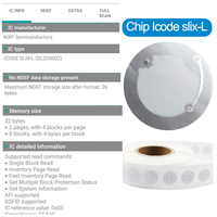 Mini Etiqueta Programable para Hoteles, 13.56MHz I-CODE SLIX-L RFID, Etiqueta NFC sin Contacto, Adhesiva