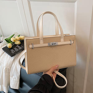 Sac fourre-tout de luxe en PU à bandoulière avec motif litchi et fermeture éclair couleur platine pour femme - Product Image 2