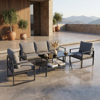 Modernes Langlebiges Aluminium-Outdoor-Sofa-Set 4-teilig mit 8cm Kissen Umweltfreundlicher Gehärteter Glastisch für den Innenhof