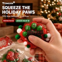 TONGXIN Kawaii Jouet anti-stress à presser en TPR, motif patte de Noël, avec paillettes et pompon, à récupération lente, cadeau festif