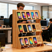 Support d'affichage en bambou naturel, support de rangement pour accessoires de téléphone portable, support d'affichage en bois pour smartphone et tablette