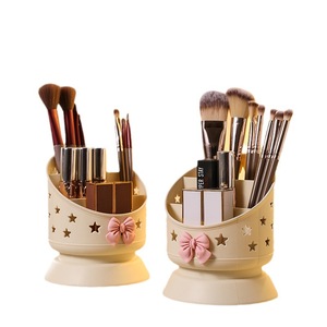 Makeup Brush Storage <b>Bucket</b> Milky White <b>Plastic</b> Rotating Holder With Drawers For Desktop Cosmetic Organizer - Product Image 5