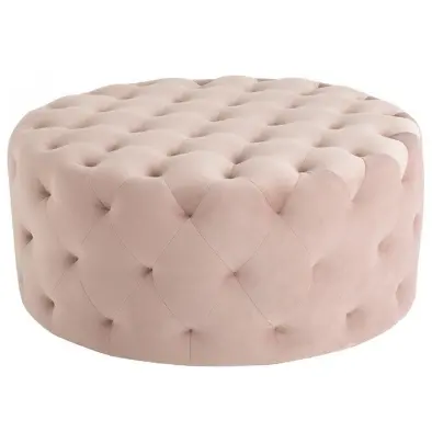 Blushed สีชมพู Tufted กำมะหยี่รอบ Pouf ออตโตมันฟุตอุจจาระ