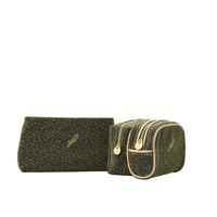 Ensemble de 3 trousses de maquillage vert olive pailletées, pochette de rangement cosmétique portable, trousse de toilette de luxe brodée