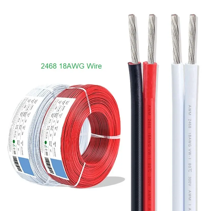 Tira de LED de calibre 18, rollo de Cable de CC, Cable plano con cremallera doble, Cable de CC de 0,75 MM * 2 18AWG