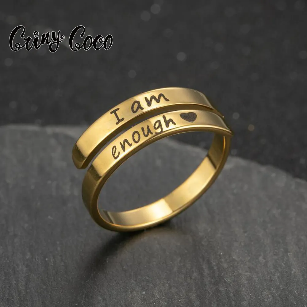 Best Ins style stainless steel Jewelry Gift "I'm Enough" Classic Carved Ring Opening Adjustable Ring "I am Enough"