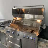 Cuisine d'extérieur Gril barbecue intégré Gril à gaz en acier inoxydable à 5 brûleurs avec LED et rôtisserie pour cuisine d'extérieur Barbecue Grill