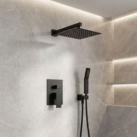 Système de douche thermostatique encastré en laiton noir, tête de douche carrée murale de 8 pouces, personnalisable pour hôtels (OEM)