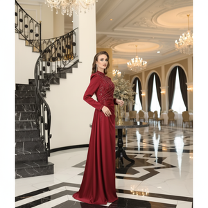 Vintage Inspired Elegant Modest Evening Dress Sleeveless Floor-Length Straight Built-in <b>Bra</b> Simple Design Polyester Fiber Prom - Product Image 3