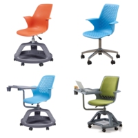 Chaise d'étudiant moderne en plastique de haute qualité pour lycée et université, avec tablette d'écriture et roulettes, idéale pour salle de formation
