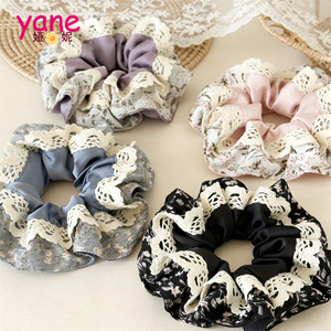 Scrunchie Rambut Kain Lace Dua Lapis Motif Bunga, Ikat Rambut Manis untuk Wanita, Karet Rambut Besar Ukuran Jumbo - Product Image 1