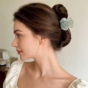 مشابك شعر هندسية عتيقة مزينة بالزهور، مشبك شعر أنيق وجذاب مع خرز، متعدد الاستخدامات للارتداء اليومي، مشبك شعر أنيق على شكل فك القرش - Product Image 2