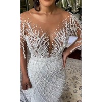 Chic Robe de Mariée Longue en Dentelle Française à Paillettes avec Décorations de Cristal – Idéale pour Fêtes et Mariages