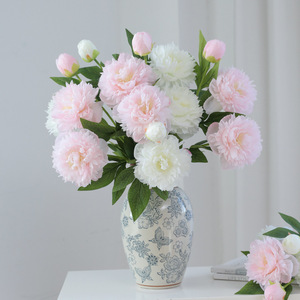 Peony Artificial <b>Flowers</b> 3-Headed Silk Pink Wedding Home Decor Outdoor Props High Simulation - Product Image 2