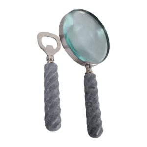 Set di lente d'ingrandimento e apribottiglie con manico in pietra grigia, decorazione per tavolino, mensola, soggiorno - Product Image 3