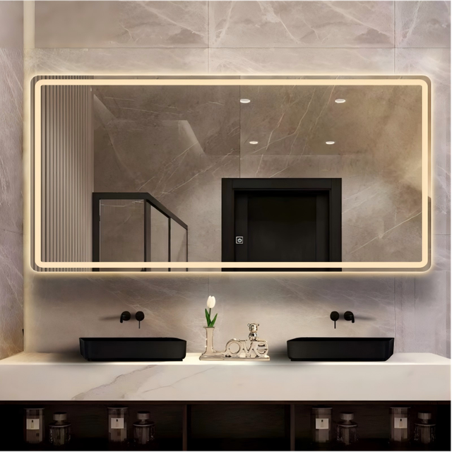 Modern Bathroom Mirror Wall-Mounted Glass with LED Lighting Touch Screen Defogging Smart Mirror for Cosmetics for Makeup