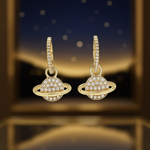 Pendientes Colgantes Planeta Dorada E3789 con Cristales de Estrás y Engaste Pavé, Joyería de Fiesta Moderna para Mujer - Product Image 2