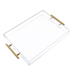 Bandeja de Servir Transparente de Acrílico Ecológico con Asas Doradas 12"x16" Multiusos, Duradera y Ligera para Café, Jugos y Más - Product Image 1