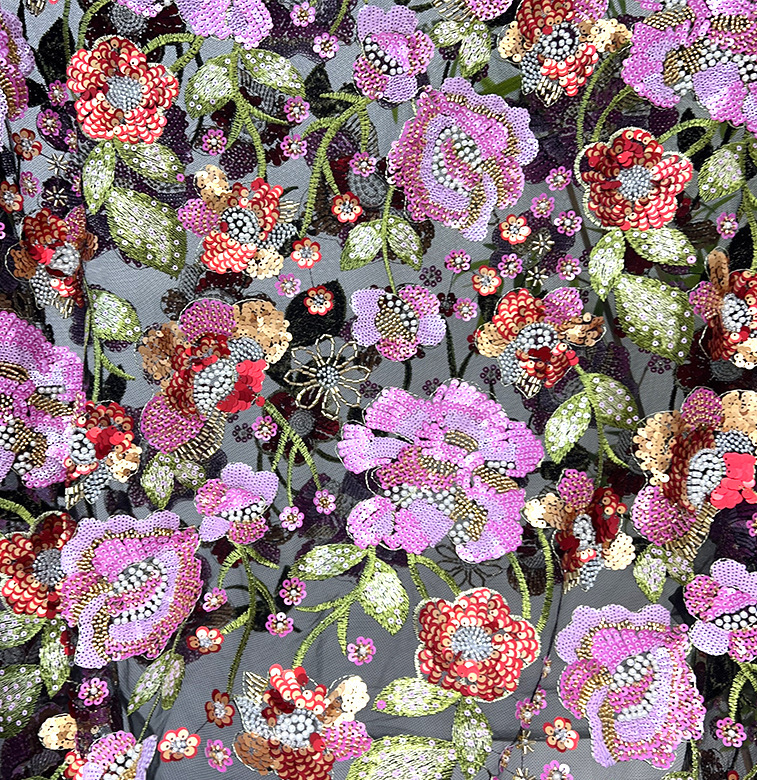 Luxury 3D Sequin Fabric Floral Embroidery Fabric Mesh Fabric New Flower Bead Embroidery Fabric for Evening Dress