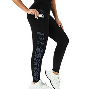 Women High Waist Seamless Full Length Tights with Pocket Leopard Panel <b>Winter</b> Activewear - Product Image 2