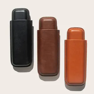 Factory Wholesale Custom Portable Pu Leather Cigar Case For Cigar 2 Cigar Accessories