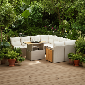 Conjunto de Sofá de Jardín con Reposabrazos Ajustables en Ratán Sintético Color Beige Crema Blanco, Muebles de Exterior Elegantes para Jardín con Espuma de Alta Densidad - Product Image 2