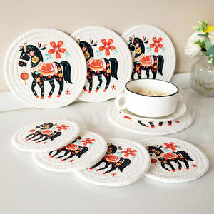 Alfombrilla Redonda de Algodón Tejido con Estampado de Caballo, Aislante del Calor, para Ollas, Platos y Tazas de Cocina, 12cm 18cm, Diseño de Dibujos Animados de Animales - Product Image 5
