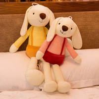 Boneka Kelinci Telinga Panjang Siap Kirim dengan Overall Bergaris, Boneka Lembut Nyaman untuk Hadiah Anak, Hadiah Mesin Cakar, Bersertifikat CE