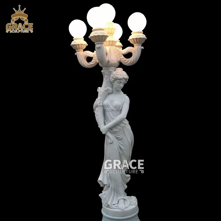 Estatua de mármol Natural para decoración de jardín, escultura de lámpara para señora