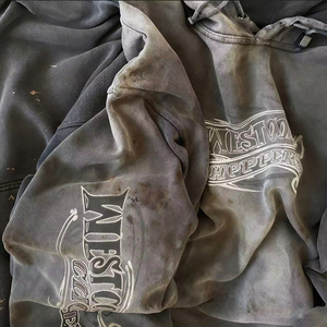 YSJY OEM Streetwear Retro Street Ripped <strong>Open</strong> Hole Hoodie Loose Acid Washed Printed Heavyweight Cotton Embroidered Men's Hoodie - Product Image 3