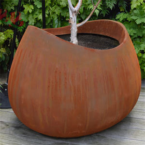 大型コルテンスチール上げ庭プランター9 \ "ラウンド屋外金属プラントポットスタンドブラック & ラストレッド家庭用 - Product Image 6