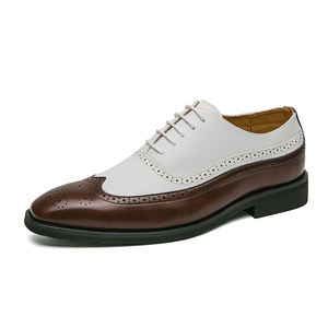 Punta estrecha con cordones negro + blanco Oxfords Zapatos DE BODA duraderos Moda Brogue Hombres Zapatos de vestir de cuero - Product Image 3