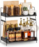 Organisateur de comptoir moderne à double niveau en bois pour station à café, étagère pliable multifonctionnelle, support de rangement pour condiments