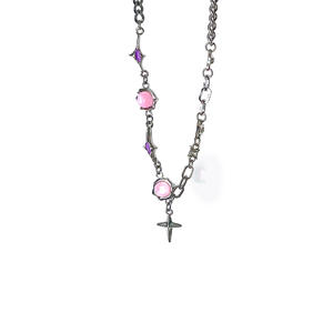 Gargantilla con colgante de piedra lunar rosa, colgante de estrella de 4 puntos, joyería personalizada, collares al por mayor - Product Image 5