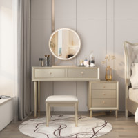 Commode moderne en bois massif avec armoire de rangement intégrée et miroir éclairé, bureau de maquillage pour chambre à coucher