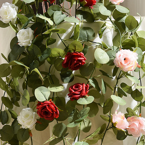 Guirnalda <span class=keywords><strong>de</strong></span> Eucalipto Artificial con Rosas, para Decoración <span class=keywords><strong>de</strong></span> Bodas y Hogar, Enredadera <span class=keywords><strong>de</strong></span> Flores <span class=keywords><strong>de</strong></span> Seda Realista - Product Image 3