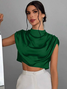 <span class=keywords><strong>Top</strong></span> court sans manches en satin à <span class=keywords><strong>col</strong></span> <span class=keywords><strong>bénitier</strong></span> pour <span class=keywords><strong>femme</strong></span> - Product Image 2